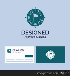 Aim, business, deadline, flag, focus Business Logo Glyph Icon Symbol for your business. Turquoise Business Cards with Brand logo template.. Vector EPS10 Abstract Template background