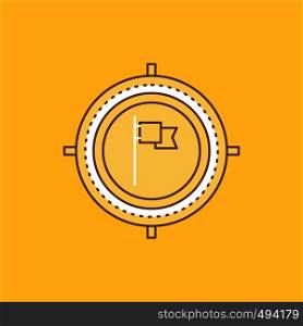 Aim, business, deadline, flag, focus Flat Line Filled Icon. Beautiful Logo button over yellow background for UI and UX, website or mobile application. Vector EPS10 Abstract Template background