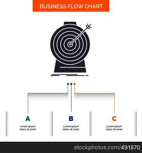 Aim, focus, goal, target, targeting Business Flow Chart Design with 3 Steps. Glyph Icon For Presentation Background Template Place for text.. Vector EPS10 Abstract Template background
