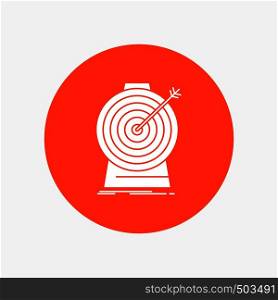Aim, focus, goal, target, targeting White Glyph Icon in Circle. Vector Button illustration. Vector EPS10 Abstract Template background