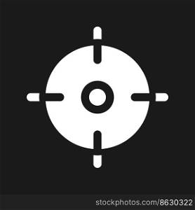 Aim pixel dark mode glyph ui icon. Focus on business target. User interface design. White silhouette symbol on black space. Solid pictogram for web, mobile. Vector isolated illustration. Aim pixel dark mode glyph ui icon