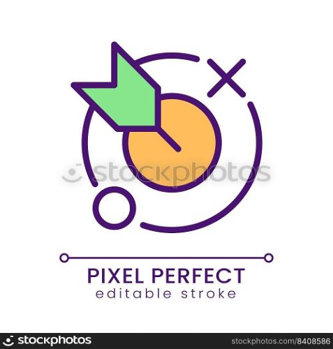 Aim pixel perfect RGB color icon. Business goals and targets. Corporate achievements. Success. Isolated vector illustration. Simple filled line drawing. Editable stroke. Poppins font used. Aim pixel perfect RGB color icon