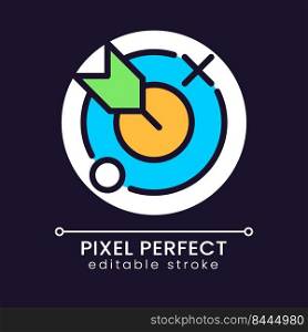 Aim pixel perfect RGB color icon for dark theme. Business goals and targets. Corporate achievements. Simple filled line drawing on night mode background. Editable stroke. Poppins font used. Aim pixel perfect RGB color icon for dark theme