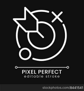 Aim pixel perfect white linear icon for dark theme. Business goals and targets. Corporate achievements. Thin line illustration. Isolated symbol for night mode. Editable stroke. Poppins font used. Aim pixel perfect white linear icon for dark theme