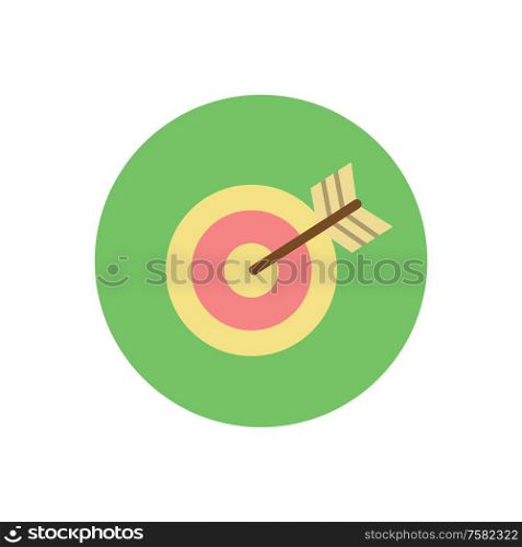 Aim with arrow vector, target strategy of winner isolated icon. Bullseye center, goal of business, dartboard stripes, circular object with rounded frame. Target with Bullseye Wooden Arrow, Business Aim