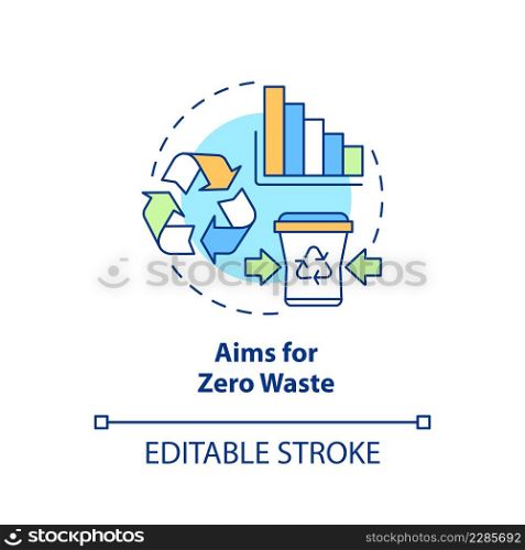 Aims for zero waste concept icon. Benefit of circular economy abstract idea thin line illustration. Minimize pollution. Isolated outline drawing. Editable stroke. Arial, Myriad Pro-Bold fonts used. Aims for zero waste concept icon