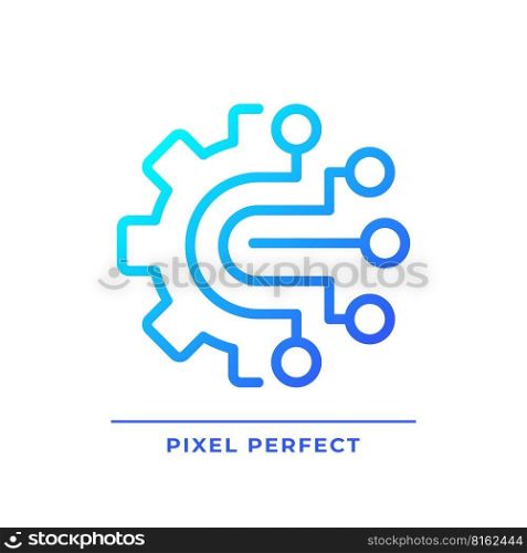 AIOps pixel perfect gradient linear vector icon. Artificial intelligence for it operations. Automated process. Thin line color symbol. Modern style pictogram. Vector isolated outline drawing. AIOps pixel perfect gradient linear vector icon