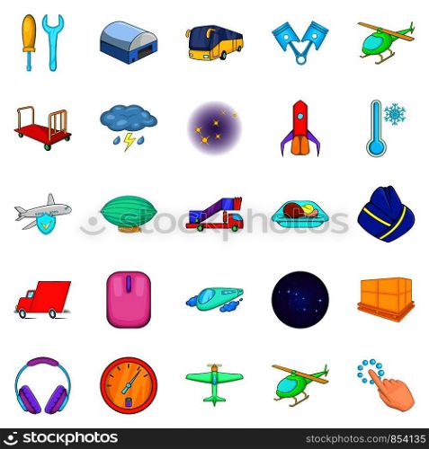 Air adventure icons set. Cartoon set of 25 air adventure vector icons for web isolated on white background. Air adventure icons set, cartoon style
