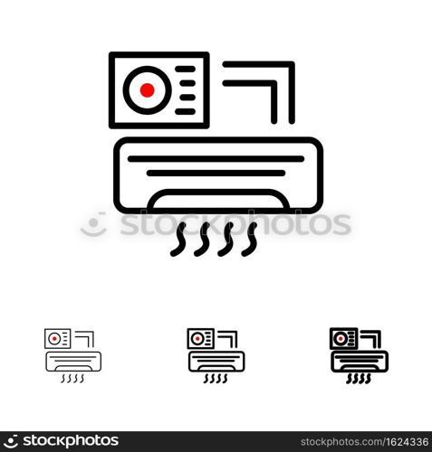 Air, Air-condition, Ac, Room Bold and thin black line icon set
