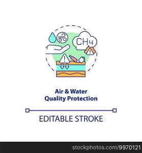 Air and water quality protection concept icon. Organic waste reduction benefit idea thin line illustration. Protecting drinking water source. Vector isolated outline RGB color drawing. Editable stroke. Air and water quality protection concept icon