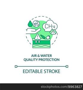 Air and water quality protection concept icon. Organic waste reduction idea thin line illustration. Preventing greenhouse gases emission. Vector isolated outline RGB color drawing. Editable stroke. Air and water quality protection concept icon