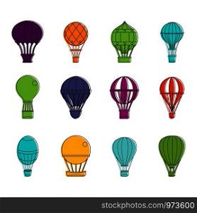 Air ballon icon set. Color outline set of air ballon vector icons for web design isolated on white background. Air ballon icon set, color outline style