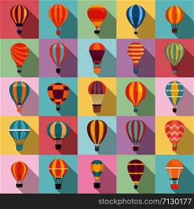 Air balloon icons set. Flat set of air balloon vector icons for web design. Air balloon icons set, flat style
