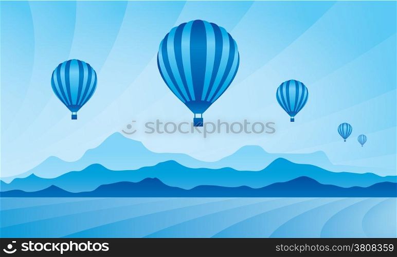 Air balloon in the sky. Vector skyline illustration