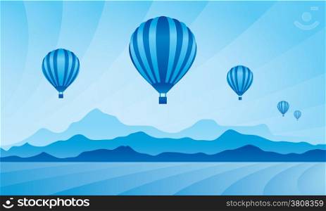 Air balloon in the sky. Vector skyline illustration