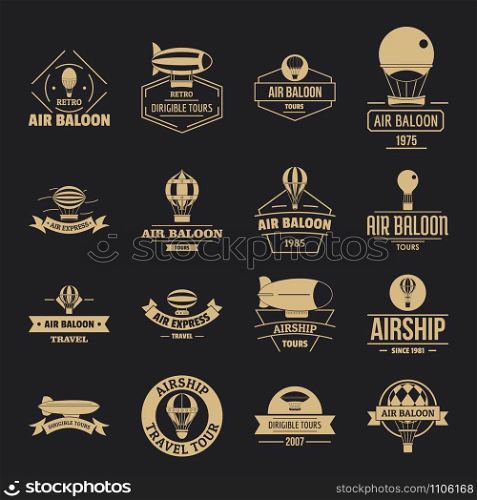 Air balloon logo icons set. Simple illustration of 16 air balloon logo vector icons for web. Air balloon icons set, simple style