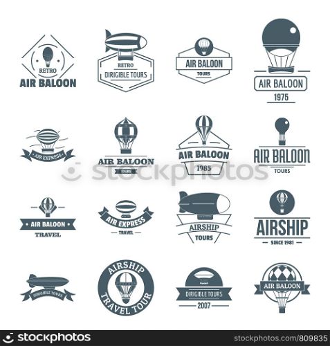 Air balloon logo icons set. Simple illustration of 16 air balloon logo vector icons for web. Air balloon icons set, simple style