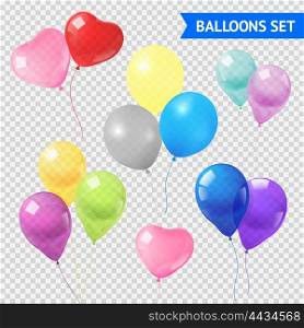 Air Balloons Set. Air balloons in different shapes and colors realistic set on transparent background isolated vector illustration