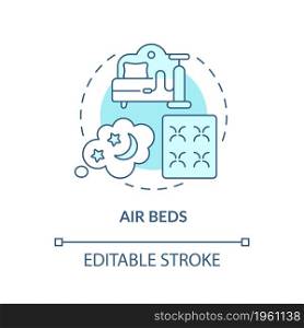 Air beds blue concept icon. Common mattress material abstract idea thin line illustration. Inflatable bed for camping. Adjust air chambers. Vector isolated outline color drawing. Editable stroke. Air beds blue concept icon