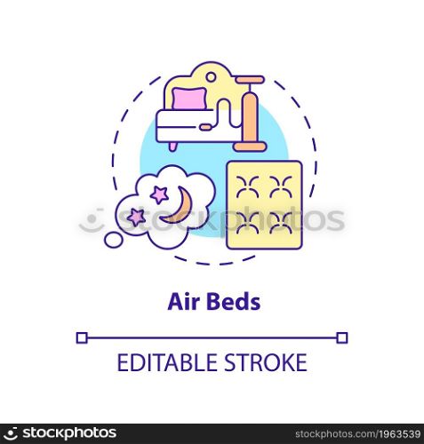 Air beds concept icon. Common mattress material abstract idea thin line illustration. Inflatable bed for camping and home. Adjust air chambers. Vector isolated outline color drawing. Editable stroke. Air beds concept icon
