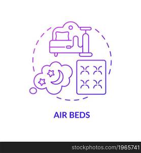 Air beds purple gradient concept icon. Common mattress material abstract idea thin line illustration. Inflatable bed for camping and home. Adjust air chambers. Vector isolated outline color drawing. Air beds purple gradient concept icon