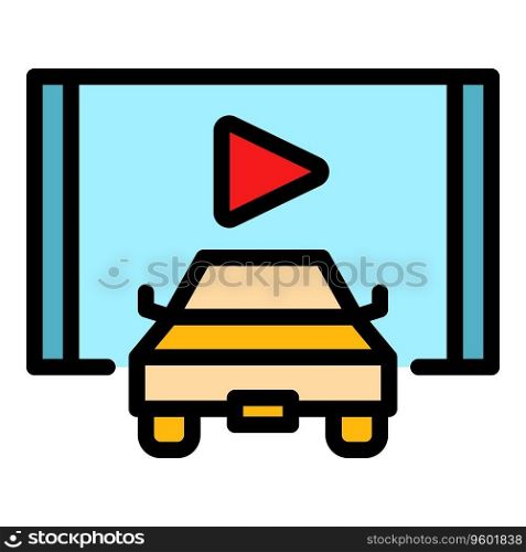 Air car cinema icon outline vector. Auto drive. Screen film color flat. Air car cinema icon vector flat