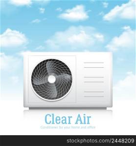 Air conditioner for home and office realistic background with clear air symbols vector illustration. Conditioner For Home And Office Illustration