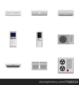 Air conditioner icon set. Flat set of 9 air conditioner vector icons for web design. Air conditioner icon set, flat style
