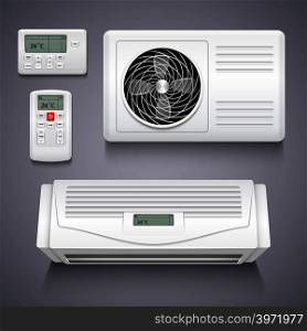 Air conditioner isolated realistic vector illustration. Temperature air conditioner for home, electronic power equipment for climate control. Air conditioner isolated realistic vector illustration