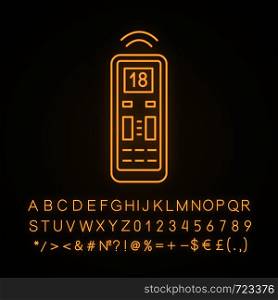 Air conditioner remote control neon light icon. Glowing sign with alphabet, numbers and symbols. Vector isolated illustration. Air conditioner remote control neon light icon