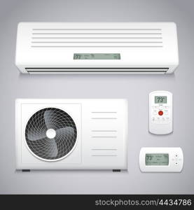 Air Conditioner Set. Air conditioner realistic set with cooling and ventilation equipment isolated vector illustration