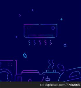 Air conditioning, split system gradient line vector icon, simple illustration on a dark blue background, household, appliances related bottom border.. Air conditioning, split system gradient line icon, vector illustration