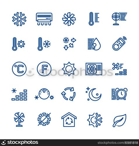 Air conditioning vector line icons. Temperature, humidity, drying, cooling and heating pictograms. Climate conditioner system equipment illustration. Air conditioning vector line icons. Temperature, humidity, drying, cooling and heating pictograms