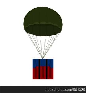 Air drop box with parachute from the game PlayerUnknown's Battlegrounds. PUBG. Flat container. Battle royal concept. Clean and modern vector illustration for design, web.