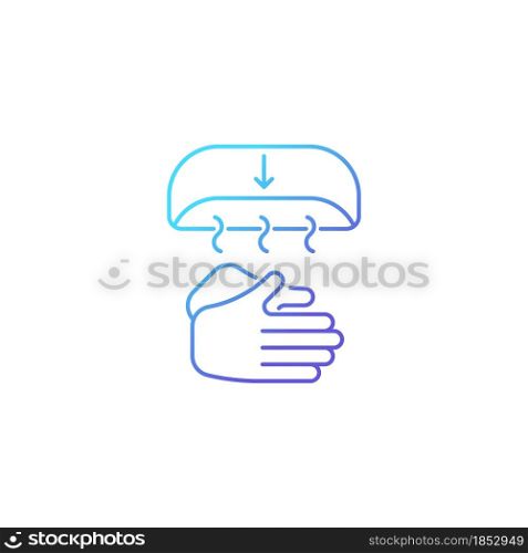 Air dry hands gradient linear vector icon. Hygienic alternative. Hand-drying method. Spreading germs risk. Thin line color symbol. Modern style pictogram. Vector isolated outline drawing. Air dry hands gradient linear vector icon