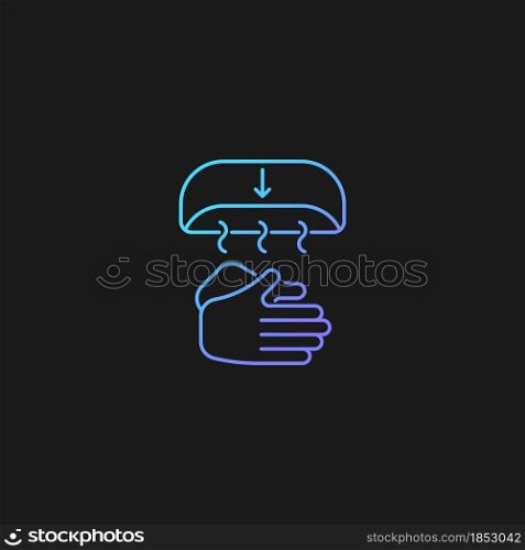 Air dry hands gradient vector icon for dark theme. Hygienic alternative. Hand-drying method. Spreading germs risk. Thin line color symbol. Modern style pictogram. Vector isolated outline drawing. Air dry hands gradient vector icon for dark theme