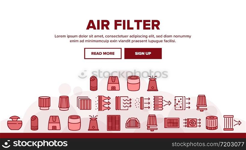 Air Filter And Airflow Landing Web Page Header Banner Template Vector. Car And Conditioner Air Filter Equipment, Domestic Device For Filtration Illustrations. Air Filter And Airflow Landing Header Vector