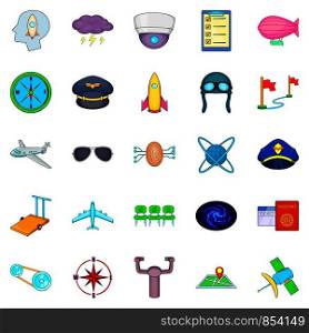 Air flight icons set. Cartoon set of 25 air flight vector icons for web isolated on white background. Air flight icons set, cartoon style