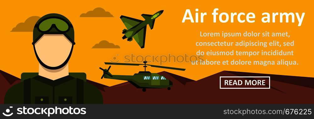 Air force army banner horizontal concept. Flat illustration of air force army banner horizontal vector concept for web. Air force army banner horizontal concept