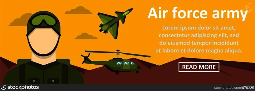 Air force army banner horizontal concept. Flat illustration of air force army banner horizontal vector concept for web. Air force army banner horizontal concept