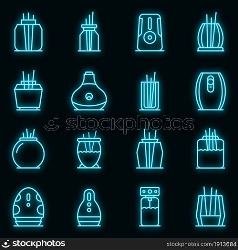 Air freshener icons set. Outline set of air freshener vector icons neon color on black. Air freshener icons set vector neon