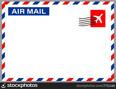 Air mail envelope with postal stamp isolated on white background. Vector illustration.. Air mail envelope with postal stamp isolated on white background. Vector stock illustration.
