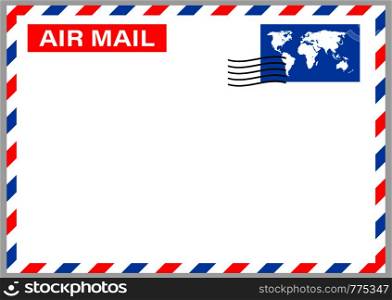 Air mail envelope with postal stamp isolated on white background. Vector illustration.. Air mail envelope with postal stamp isolated on white background. Vector stock illustration.