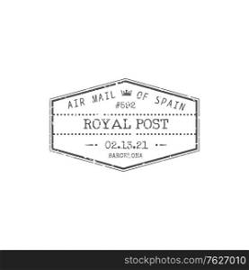 Air mail of Spain, royal post isolated Barcelona stamp. Vector airmail delivery grunge icon, spanish postmark. Postal correspondence transportation, rubber ink of parcels control, vintage seal. Post stamp Boston airmail symbol isolated triangle