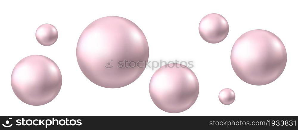 Air pink bubbles isolated on white background. Glossy rose sphere. Gum. Vector texture.