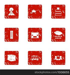 Air place icons set. Grunge set of 9 air placee vector icons for web isolated on white background. Air place icons set, grunge style