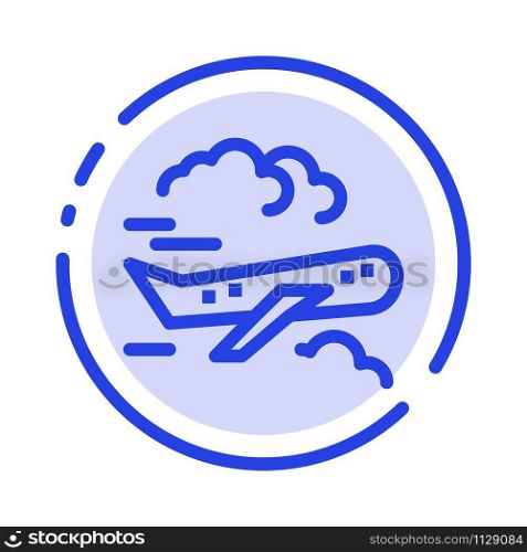 Air, Plane, Airplane, Fly Blue Dotted Line Line Icon