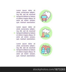 Air pollution causes concept line icons with text. PPT page vector template with copy space. Brochure, magazine, newsletter design element. Public transport and factories linear illustrations on white. Air pollution causes concept line icons with text