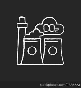Air pollution chalk white icon on black background. Mixture of solid particles and gases in air. Working factories damaging planet atmosphere. Isolated vector chalkboard illustration. Air pollution chalk white icon on black background