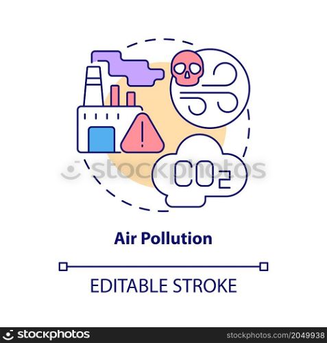 Air pollution concept icon. Ecology problem. Industrial plant pollution abstract idea thin line illustration. Isolated outline drawing. Editable stroke. Roboto-Medium, Myriad Pro-Bold fonts used. Air pollution concept icon